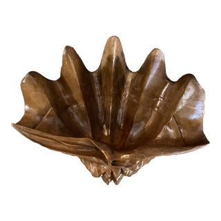 1970s Small Wooden Carved Shell Bowl For Sale