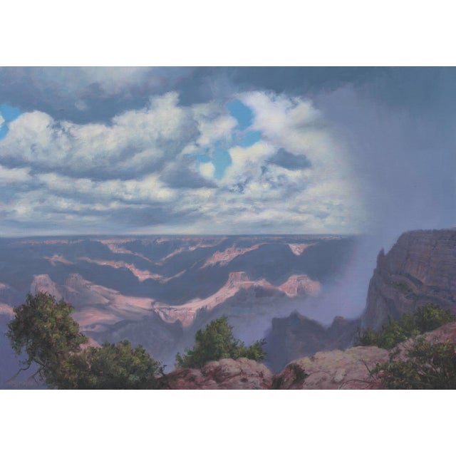 Rain in the Canyon by Mark Harrison | Oil on canvas Landscape of a canyon with rain clouds. For Sale