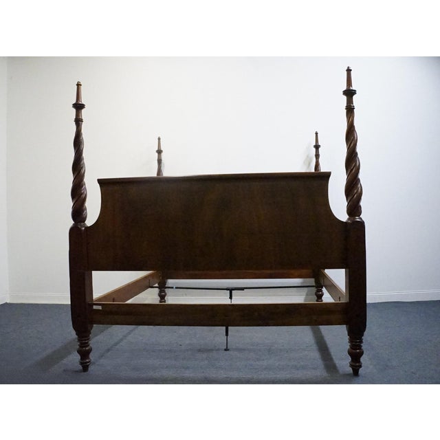 Wood Hickory Chair Mahogany Traditional Style King Size Twist-Turned Four Poster Bed W. Pineapple Accents For Sale - Image 7 of 8