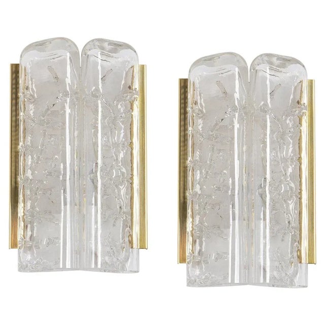 Glass Brass and Murano Glass Wall Sconces attributed to Doria, Germany, 1960s, Set of 2 For Sale - Image 7 of 7