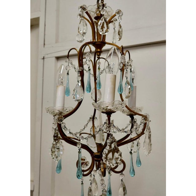 French Crystal Chandelier with Chains and Turquoise Drops, 1920s For Sale - Image 11 of 12