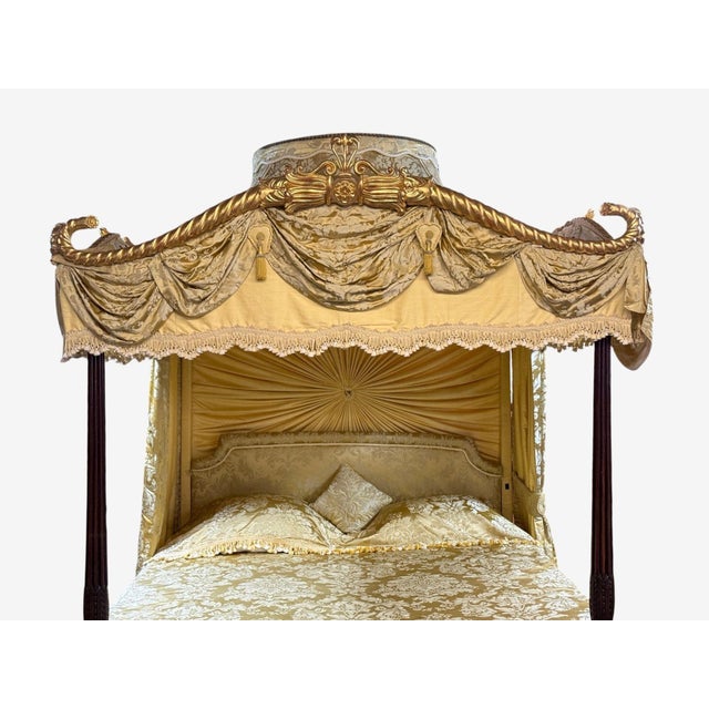 Wood George Iii, Mahogany, Gilt-Wood, Silk, Canopy Bed, England C. 1880s For Sale - Image 7 of 18