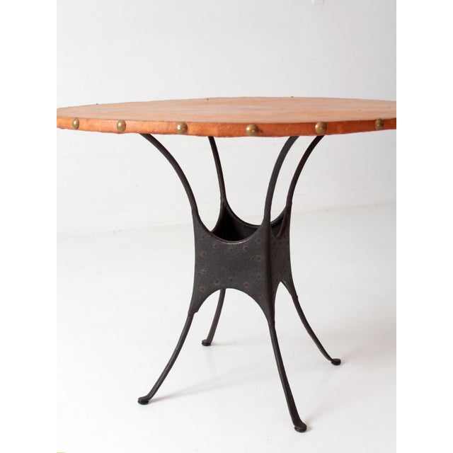 Metal Mid-Century Leather and Iron Round Dining Table For Sale - Image 7 of 16