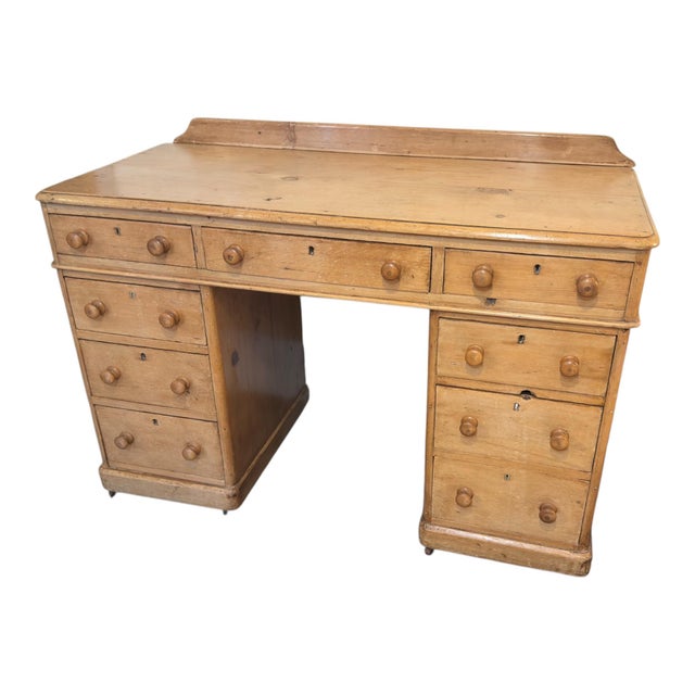 Rustic Victorian Pine Pedestal Desk with Raised Gallery, 1880 For Sale - Image 3 of 10