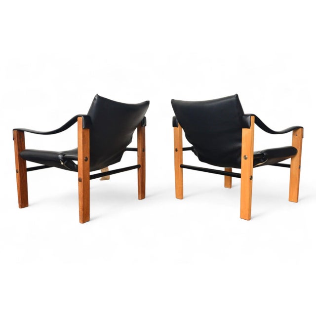 Wood Pair of Mid 20th Century Maurice Burke Safari Lounge Chairs + Ottoman For Sale - Image 7 of 10