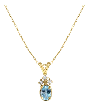 Oval Blue Topaz & Three Small Diamonds Necklace 14k Yellow Gold