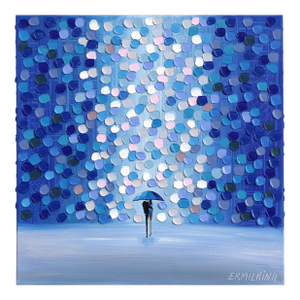 Two in the Blue Rain - Original Figurative Textured Impasto Painting on Canvas by Ekaterina Ermilkina
