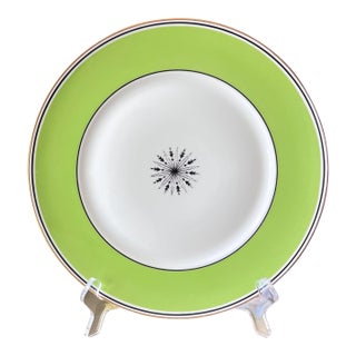 1980s 8 Ceralene “Directiore” green Limoges 10 1/4" dinner plates // A Raynaud et Cie // French porcelain // Made in France // French Empire For Sale