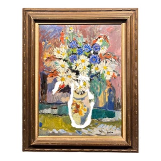 David Burliuk - Vibrant Floral Still Life in Vase– 1950s Oil Painting For Sale