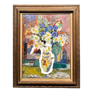 David Burliuk - Vibrant Floral Still Life in Vase– 1950s Oil Painting