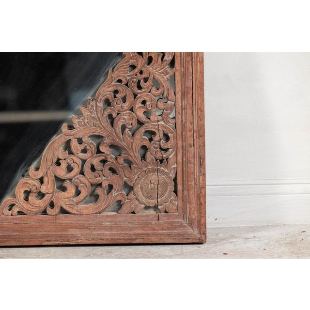 Brown Antique Carved Hardwood Mirror with Floral Scrollwork, Early 20th Century For Sale - Image 8 of 12