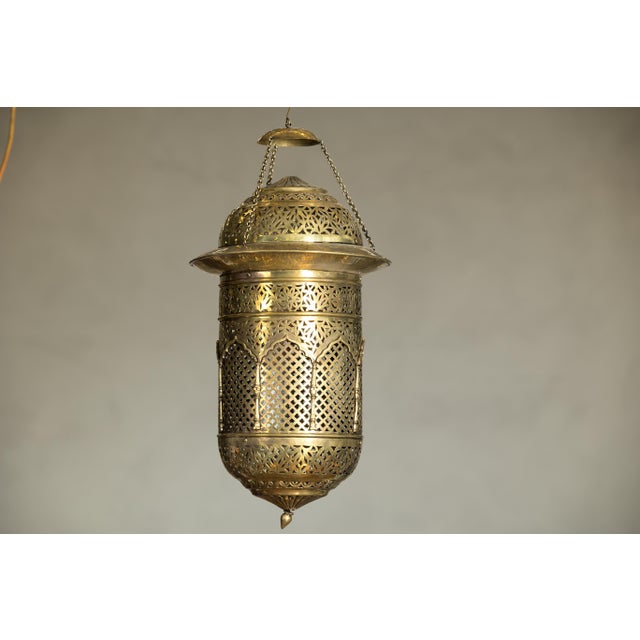 Indian Pierced Brass Hanging Decorative Lantern with Moorish Arch Motifs For Sale - Image 17 of 18