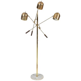 20th Century Italian Three Headed Brass and Marble Floor Lamp For Sale