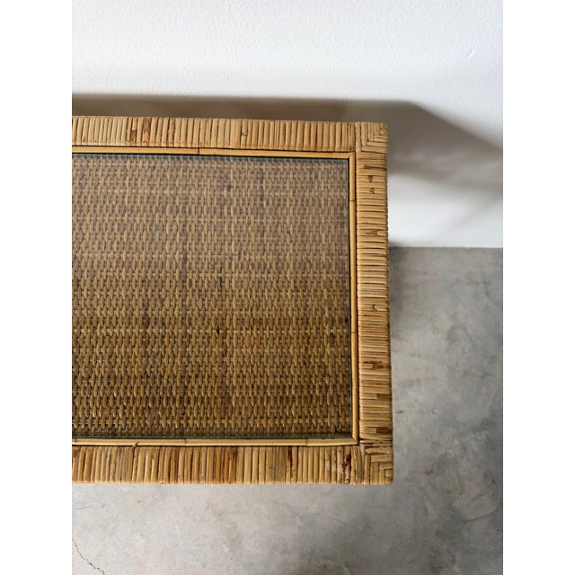 Vintage Coastal Rattan Two-Tier Console Table With Glass Top For Sale - Image 13 of 17