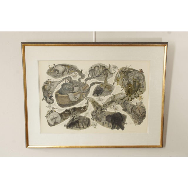Quality Custom Framed Pen and Ink Drawing of a Whimsical Noah's Ark by Oliver Grimley (American, 1920-2013), Signed and...