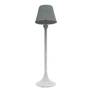 Vintage Palm Beach Tulip Base Wicker Floor Lamp With Shade For Sale