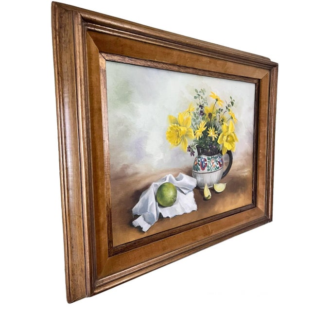 Add some color to your decor with this charming still life with a bouquet of flowers oil painting in a solid wood frame...