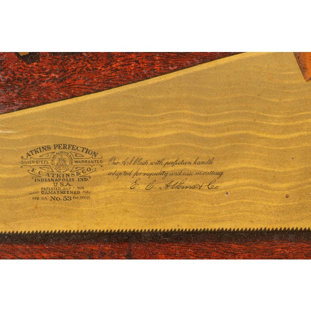 Brown Early 20th Century Framed Atkins Silver Steel Saws Painted Tin Sign For Sale - Image 8 of 8