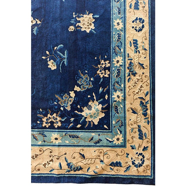 1920s Blue Navy Floral Medallion Deco Oriental Antique Peking Chinese Rug For Sale In New York - Image 6 of 10