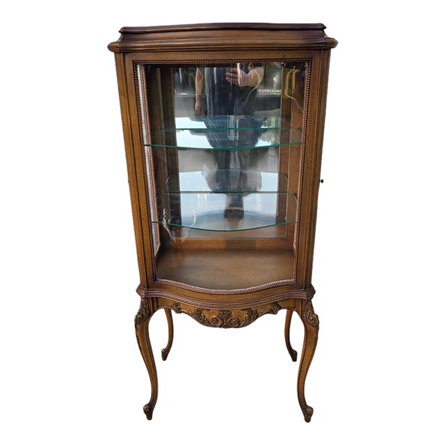 Vintage French Carved Vitrine Curio Cabinet Hutch Display Louis XV Style For Sale