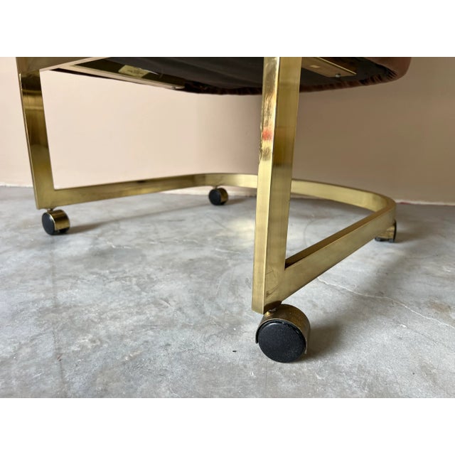 Milo Baughman for Design Institute of America Brass Desk / Club Chair With Casters For Sale - Image 4 of 12