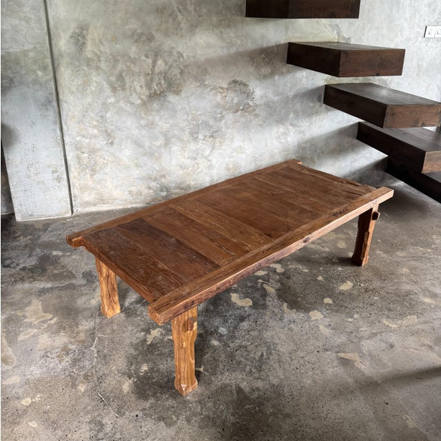 Large Coffee Table in Upcycled Golden Teak For Sale - Image 6 of 11