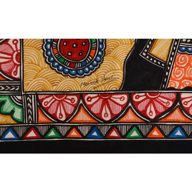 Folk Art Mamta Devi – National Award Winner (2016), Hand-Painted Madhubani Goddess Durga Portrait on Handmade Khadi Paper For Sale - Image 3 of 4