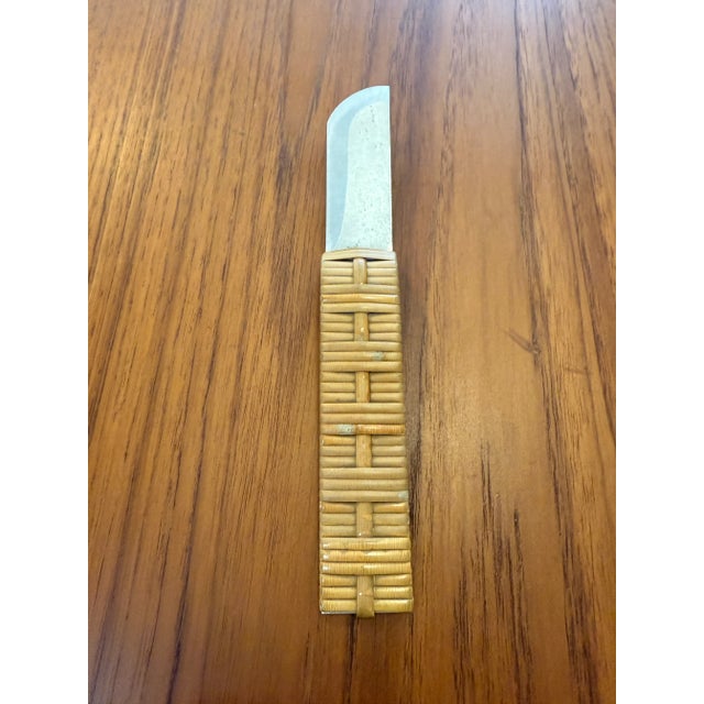 Russel Wright 1930s Russel Wright Aluminum + Caned Handle Cheese Knife for Raymor For Sale - Image 4 of 10