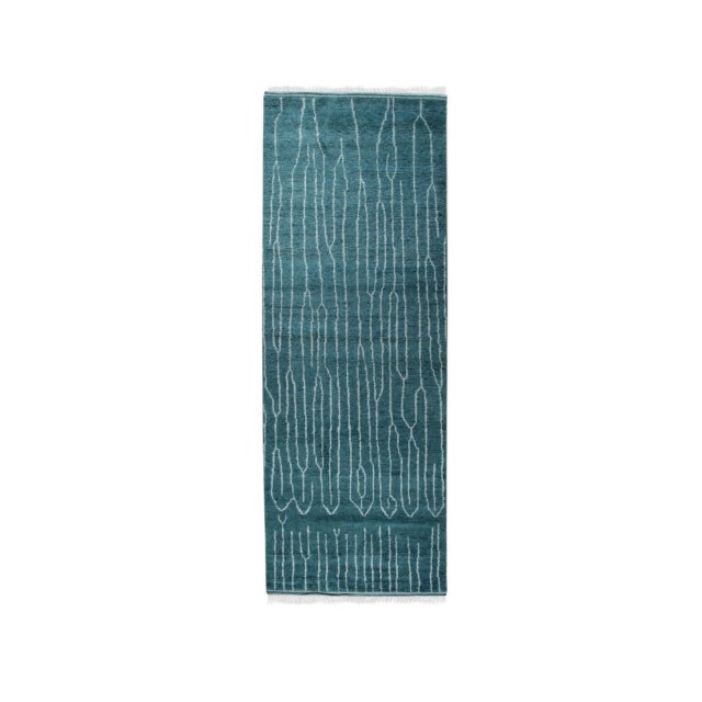 Teal 8x10 Beautiful Celia Green Geometric Contemporary Hand Knotted Wool Carpet Rug For Sale - Image 8 of 14