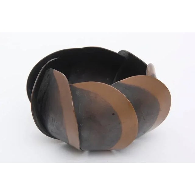 Metal Vintage Rebajes Sculptural Blackened Copper /Copper Modernist Candlesticks MCM For Sale - Image 7 of 9