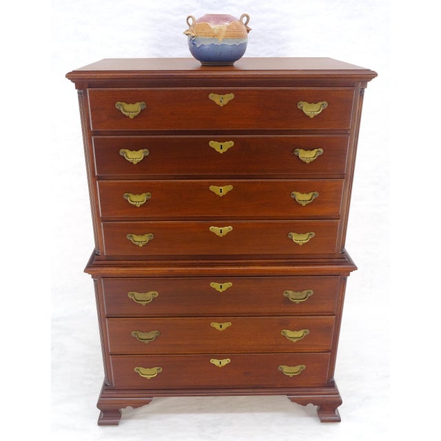 Bracket Feet Solid Mahogany Brass Pull Federal Style 7 Drawer High Chest Dresser For Sale - Image 10 of 18