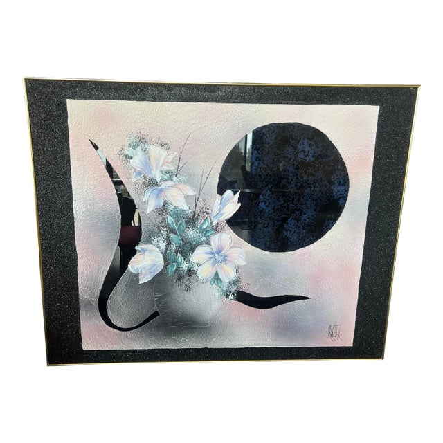 Vintage Large Postmodern 1980s Memphis Laurel Wall Art Mirror Painting Rare Deco 80s For Sale