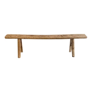 Vintage Elm Wood Skinny Bench With Rustic Plank Seat Top For Sale