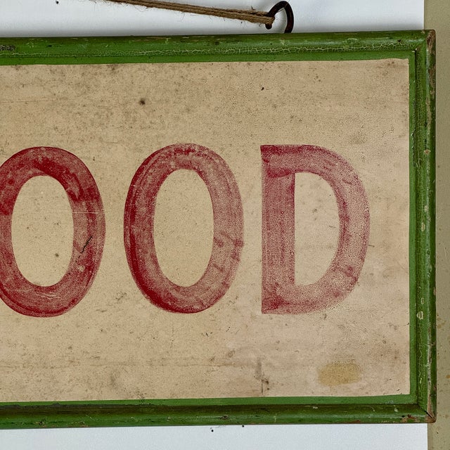 Wood A Splendid Vintage "Chinese Food" Double Sided Trade Sign in Green-Painted Wood Frame For Sale - Image 7 of 13