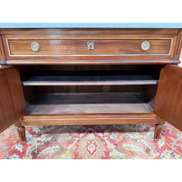 Wood Louis XVI Style Low Sideboard in Mahogany and Carrara Marble For Sale - Image 7 of 12