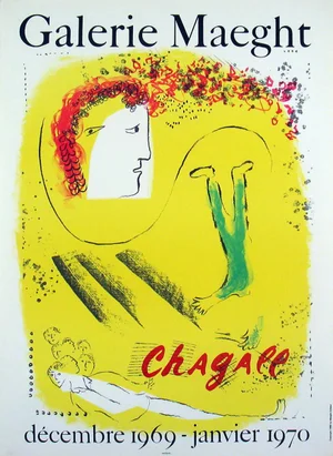1969 Marc Chagall 'The Yellow Background' Modernism Yellow,Red,Green France Lithograph