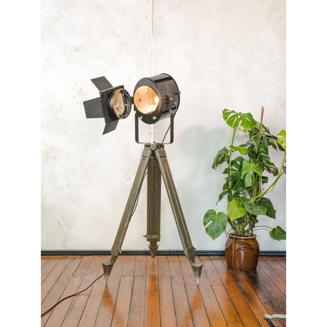 Barndoor Theater Spotlight Floor Lamp on Bundeswehr Tripod from A.E. Cremer, Paris, 1950s For Sale - Image 12 of 17