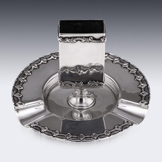 Antique American Silver Ashtray and Match Box Holder by Tiffany & Co, 1890s For Sale - Image 3 of 13