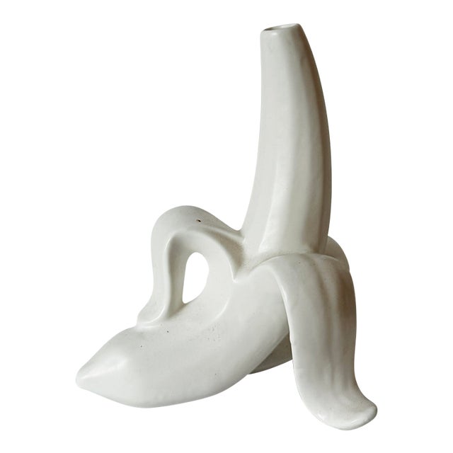 Vintage Y2k Ceramic White Pop Art Banana Bud Vase For Sale