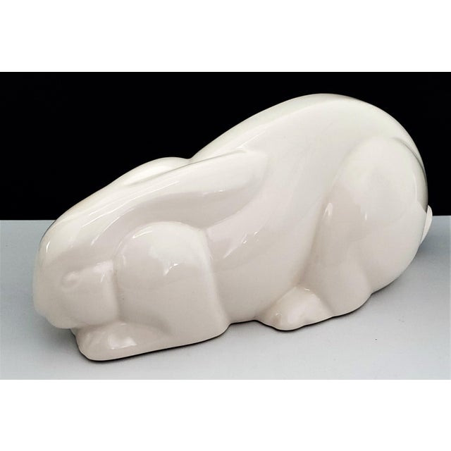1980s Mikasa Art Deco Style White Porcelain Bunny Rabbit Table Sculpture by Larry Laslo - Labeled For Sale In Miami - Image 6 of 11
