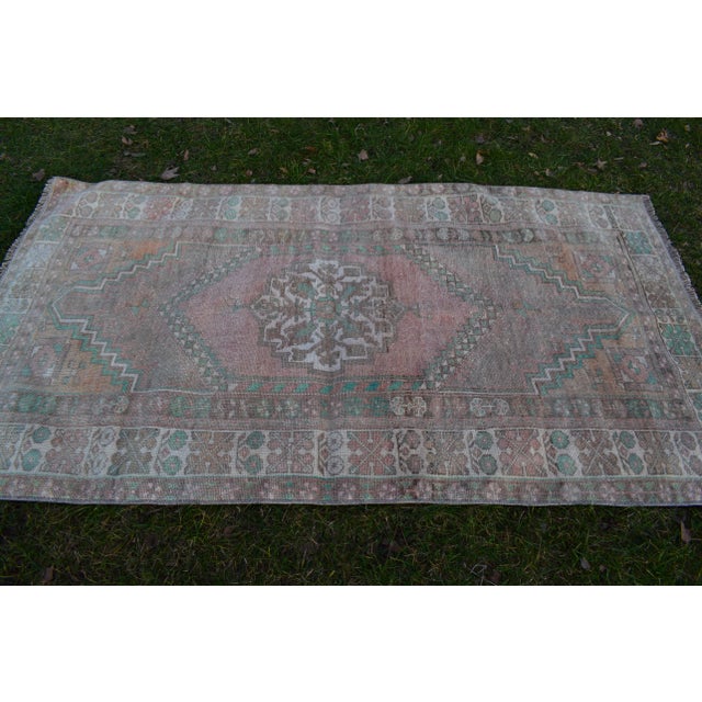 Distressed Turkish Oushak Hand Knotted Floor Rug - 3'6'' X 6'3' For Sale - Image 4 of 12