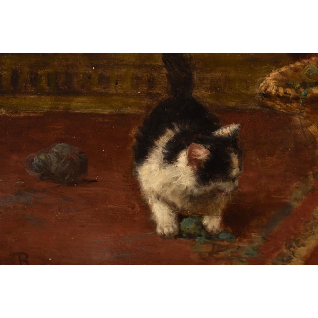 Aimée Roy, Portraits of Two Playing Cats, 19th Century, Oil Painting on Panel, Framed For Sale - Image 6 of 11