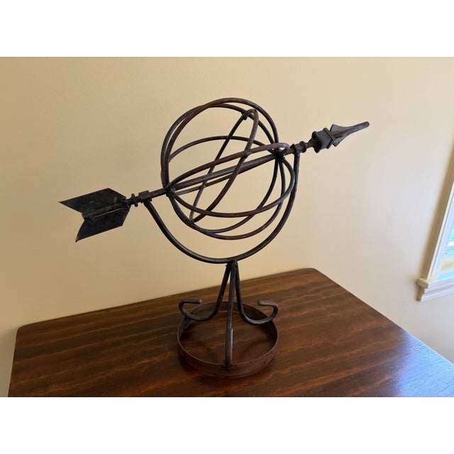 Vintage English Country Wrought Iron Garden Armillary Sundial For Sale - Image 4 of 11