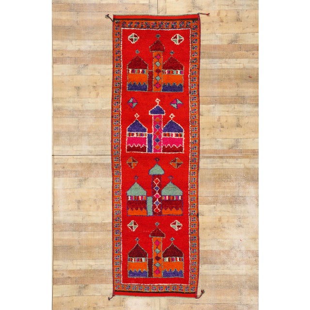 Vintage Red Kurdish Mosque Pictorial Rug - 03'05 X 10'09 For Sale - Image 9 of 9
