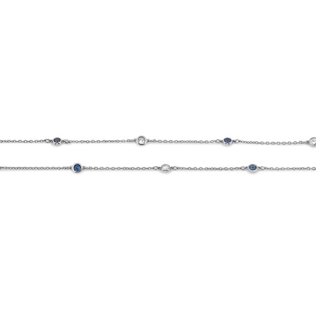 1990s Vintage Sapphire Diamond by the Yard Platinum Chain Necklace For Sale - Image 5 of 5