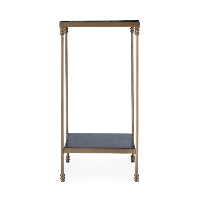 Spritely Home Accent Furniture Larkin 11.5 in. W Square Indoor Marble and Iron Side Table with Lower Open Shelf, Green Marble For Sale - Image 4 of 7