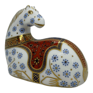 1990 Royal Crown Derby Bone China Imari Horse Paperweight With 22-Carat Gold