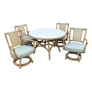 Boho Chic Rattan and Cane Dining Set - 5 Pieces For Sale