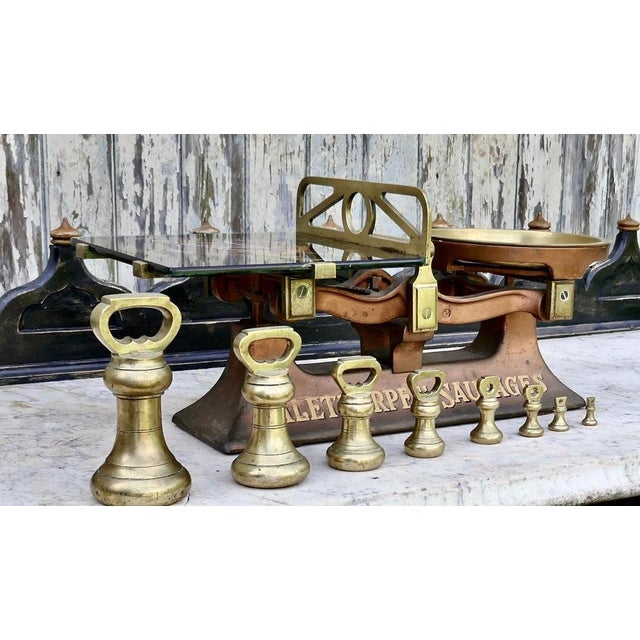 Butchers Balance Scales, Advertising Palethorpes’ Sausages Palethorpes’ Sausage Scales with Brass Bell Weights The scale...