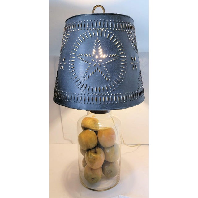 Rustic Hand Blown Lamp With Fruit and Star Punch Tin Shade For Sale - Image 3 of 8